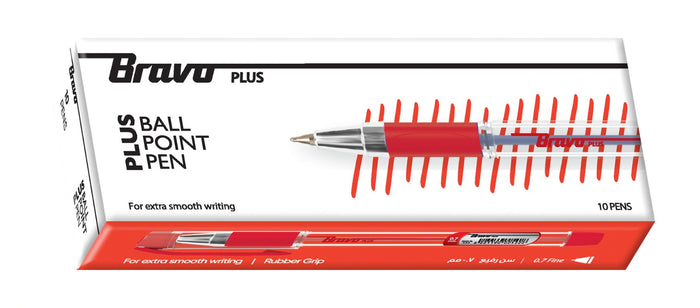 Bravo Plus Ballpoint Pen - 10 Pen - Red