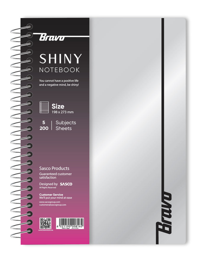 New Shiny Notebook 5 Subject  - Silver & Red