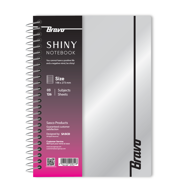 New Shiny Notebook 3 Subject  - Silver & Red