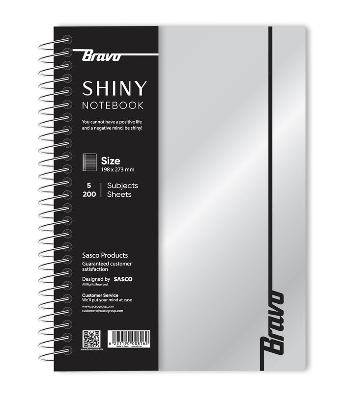 New Shiny Notebook 5 Subject  - Silver & Black